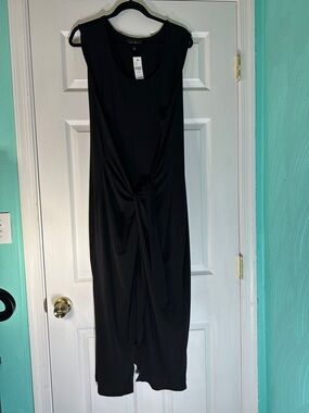 Lane Bryant Black Sleeveless Midi Dress with Front Twist